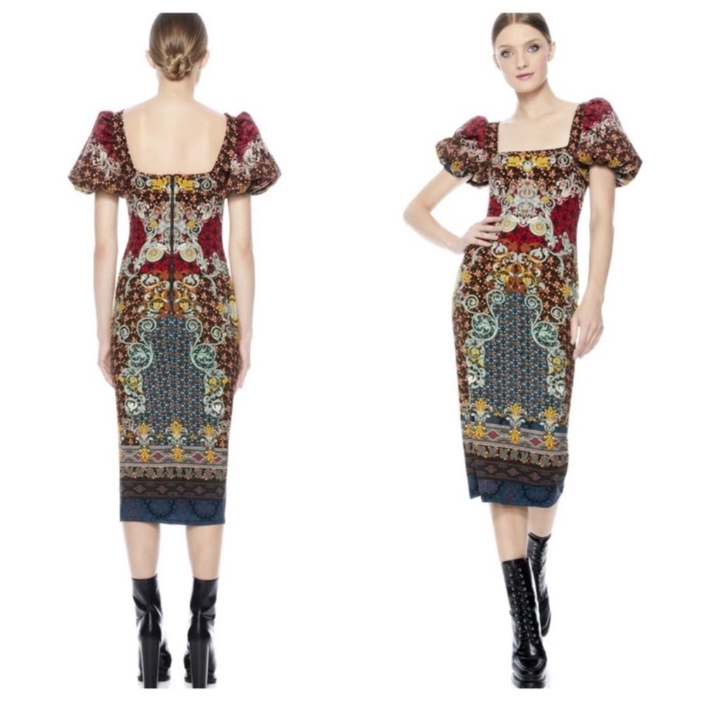 Alice and Olivia Lexia Printed Puff Sleeve Dress size 0 NWT.
